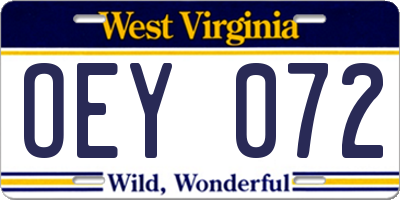 WV license plate OEY072