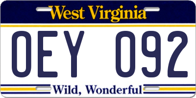 WV license plate OEY092