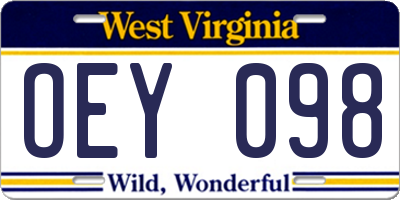 WV license plate OEY098