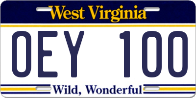 WV license plate OEY100