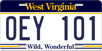 WV license plate OEY101