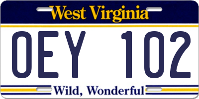 WV license plate OEY102