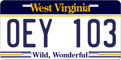 WV license plate OEY103