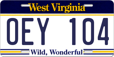 WV license plate OEY104