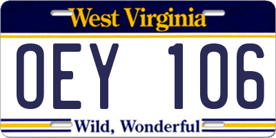 WV license plate OEY106