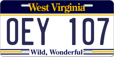 WV license plate OEY107