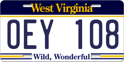 WV license plate OEY108