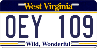WV license plate OEY109