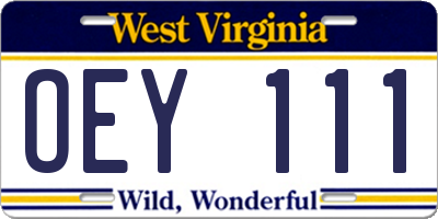WV license plate OEY111