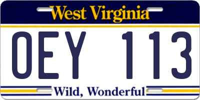 WV license plate OEY113