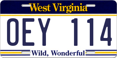 WV license plate OEY114