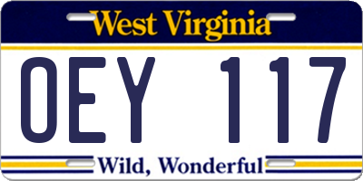 WV license plate OEY117