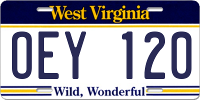 WV license plate OEY120