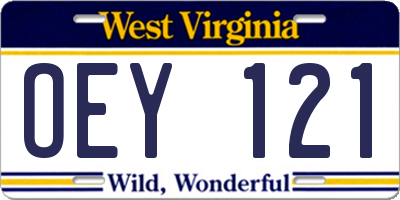 WV license plate OEY121