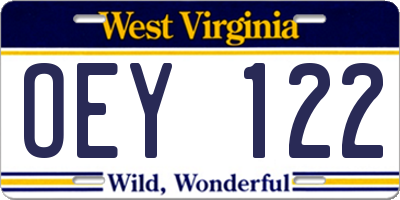 WV license plate OEY122