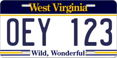 WV license plate OEY123