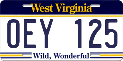 WV license plate OEY125
