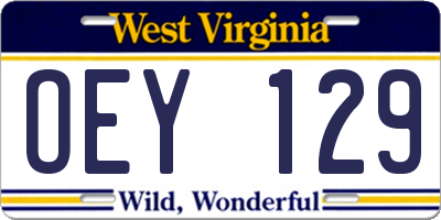 WV license plate OEY129