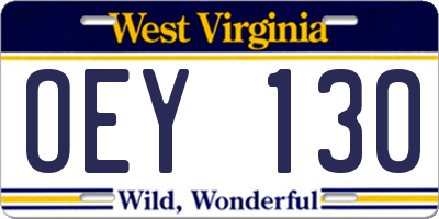 WV license plate OEY130