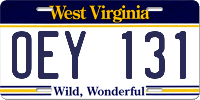 WV license plate OEY131
