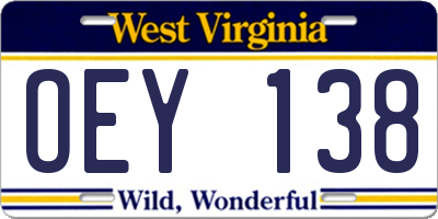 WV license plate OEY138