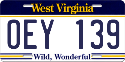 WV license plate OEY139