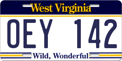 WV license plate OEY142