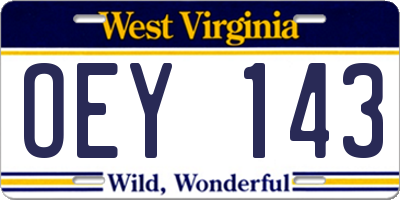 WV license plate OEY143