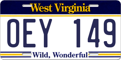 WV license plate OEY149