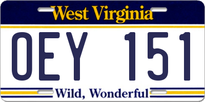 WV license plate OEY151