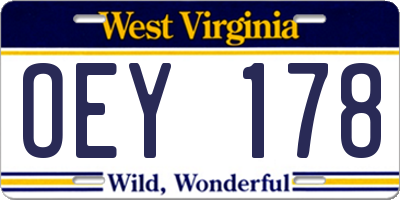 WV license plate OEY178