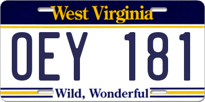 WV license plate OEY181