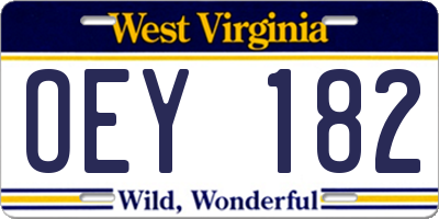 WV license plate OEY182