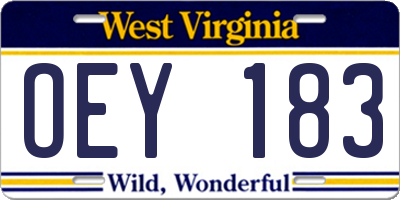 WV license plate OEY183