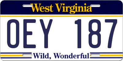 WV license plate OEY187