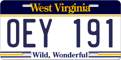 WV license plate OEY191