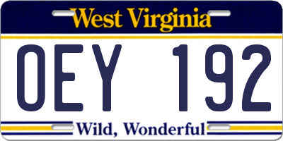 WV license plate OEY192