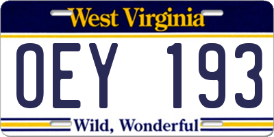 WV license plate OEY193