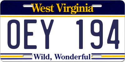 WV license plate OEY194