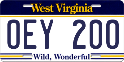 WV license plate OEY200