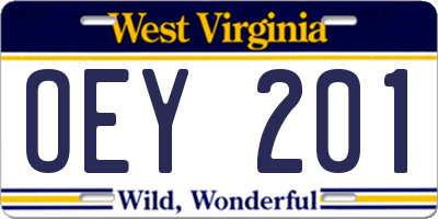 WV license plate OEY201