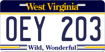 WV license plate OEY203