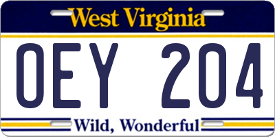 WV license plate OEY204