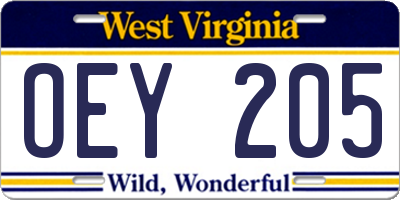 WV license plate OEY205