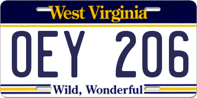 WV license plate OEY206