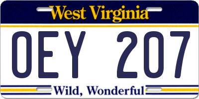 WV license plate OEY207