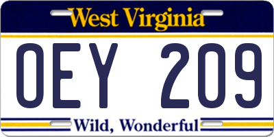 WV license plate OEY209