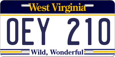 WV license plate OEY210