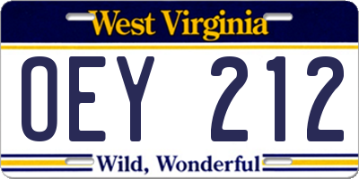 WV license plate OEY212