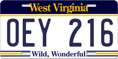 WV license plate OEY216